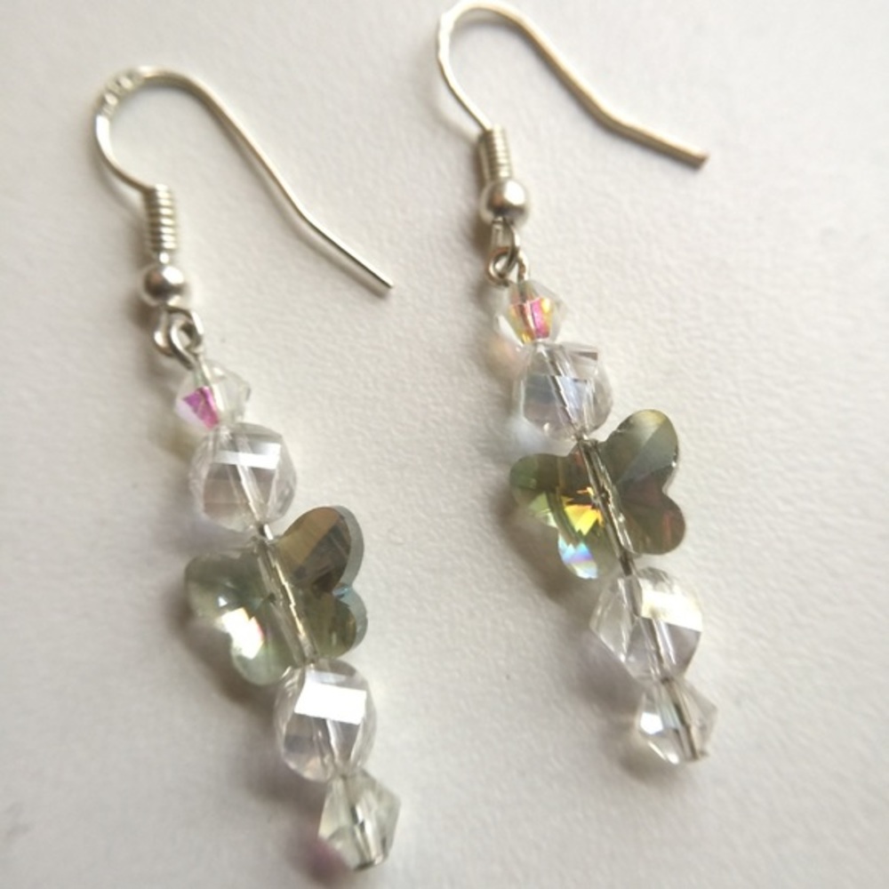 Sterling silver butterfly dangle beaded earrings